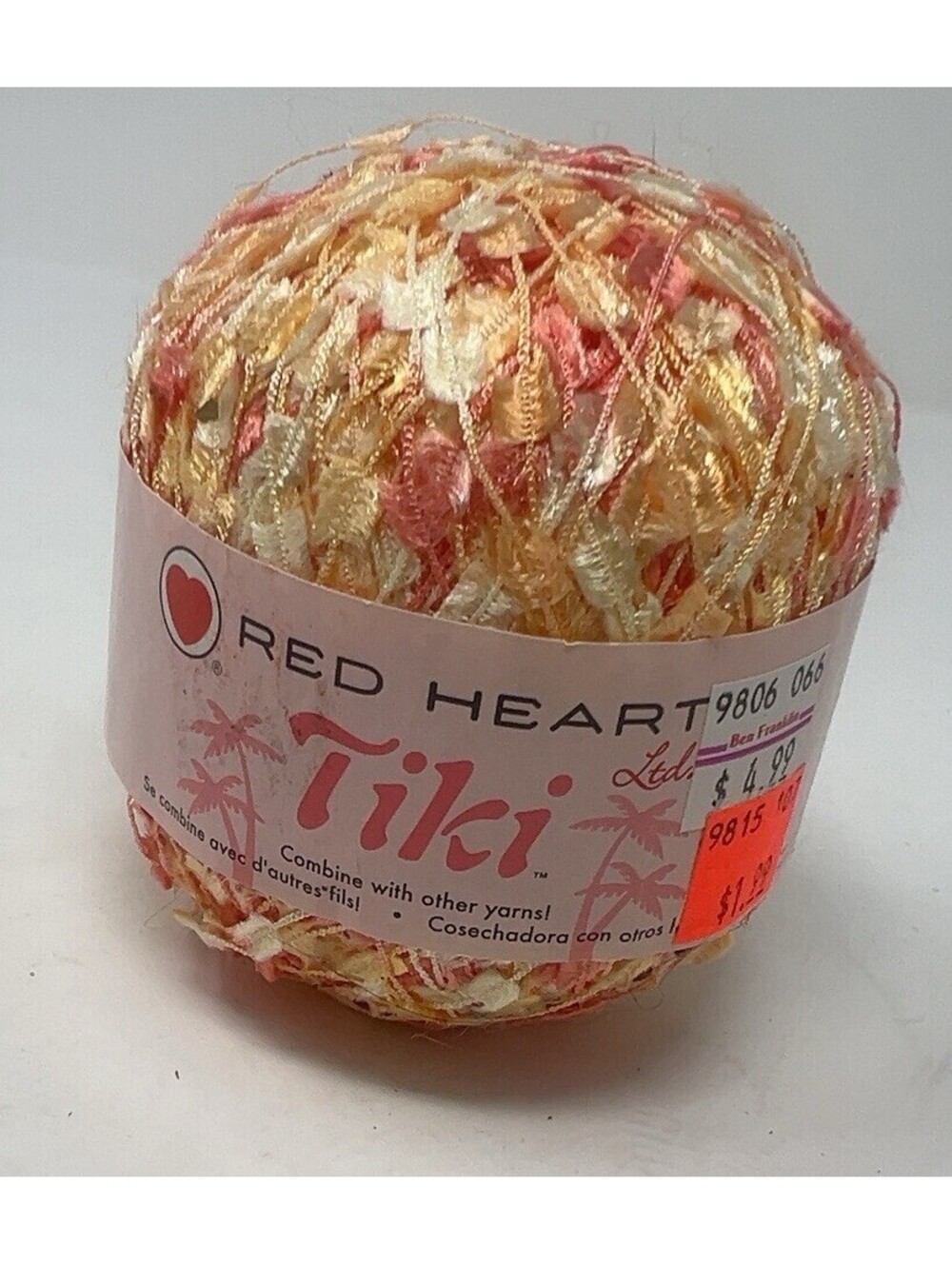 Red Heart Tiki Yarn Peach 3260 100% Nylon 157 Yds Discontinued Novelty
